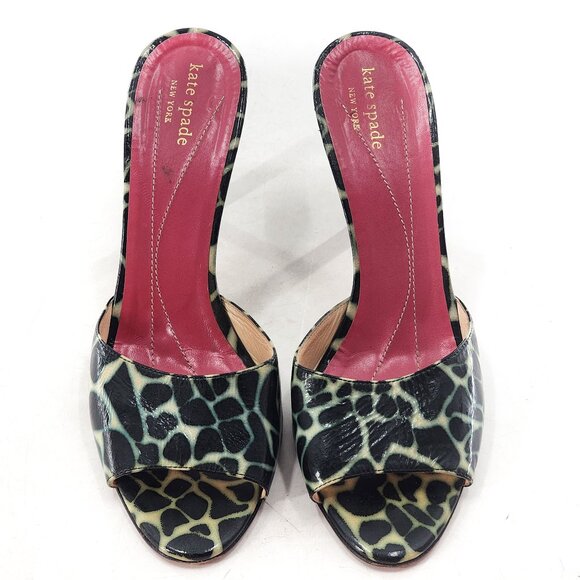 KATE SPADE Animal Print Peep Toe Stiletto Slip on Leather Sandals - Picture 3 of 7